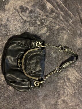 Black Leather Shoulder Bag with Chain Strap